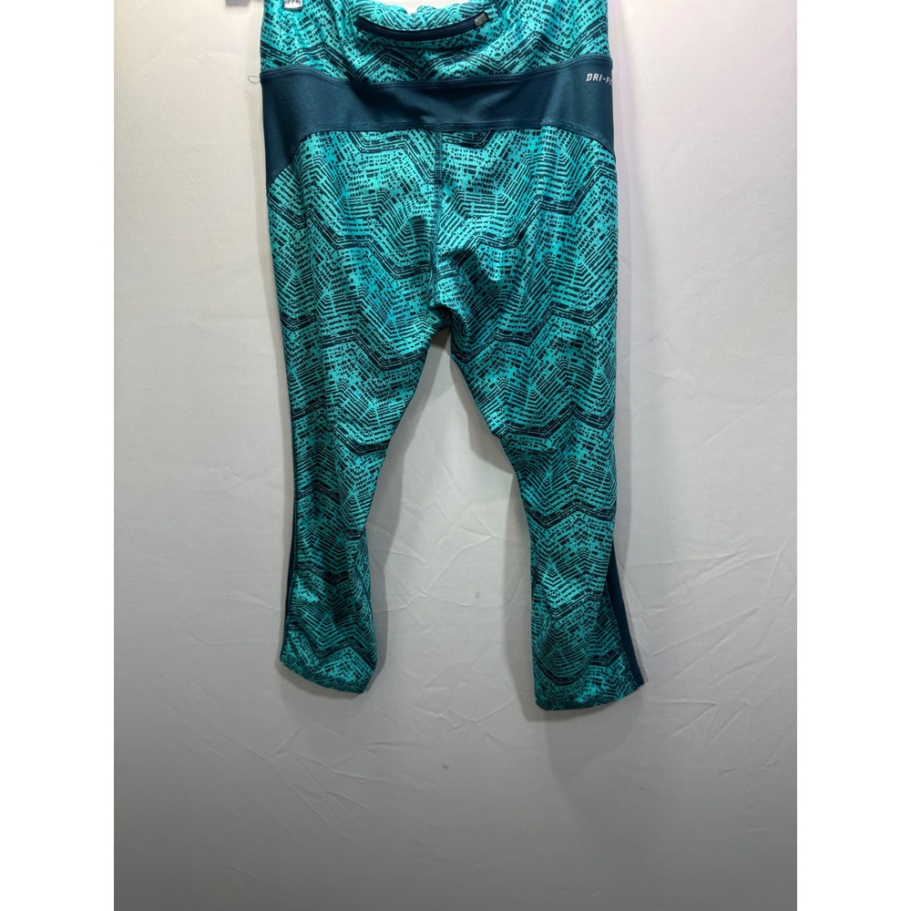 Nike Dri-FIT Running Leggings Womens Medium Teal Black Chevron Crop Tights - Picture 8 of 8